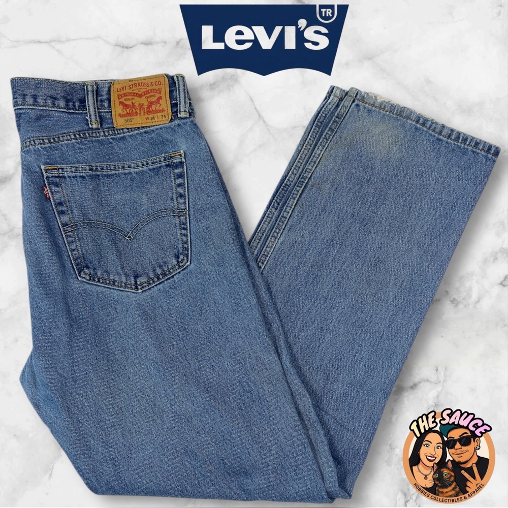Levi Strauss Co 505 Jeans Mens W38 L34 Blue Medium Wash Straight Leg Denim